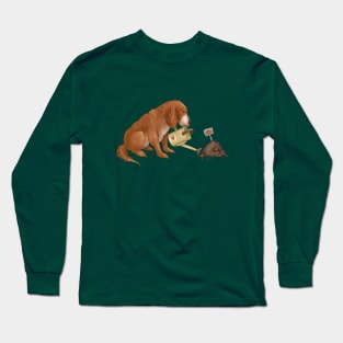 Gardener dog. Spaniel is watering the garden. Long Sleeve T-Shirt